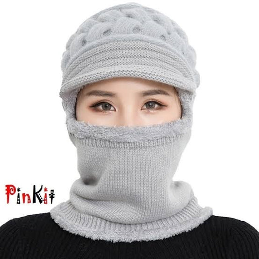 Women's Warm Soft Single Coloured Crochet Casual Woolen Knitted Cap