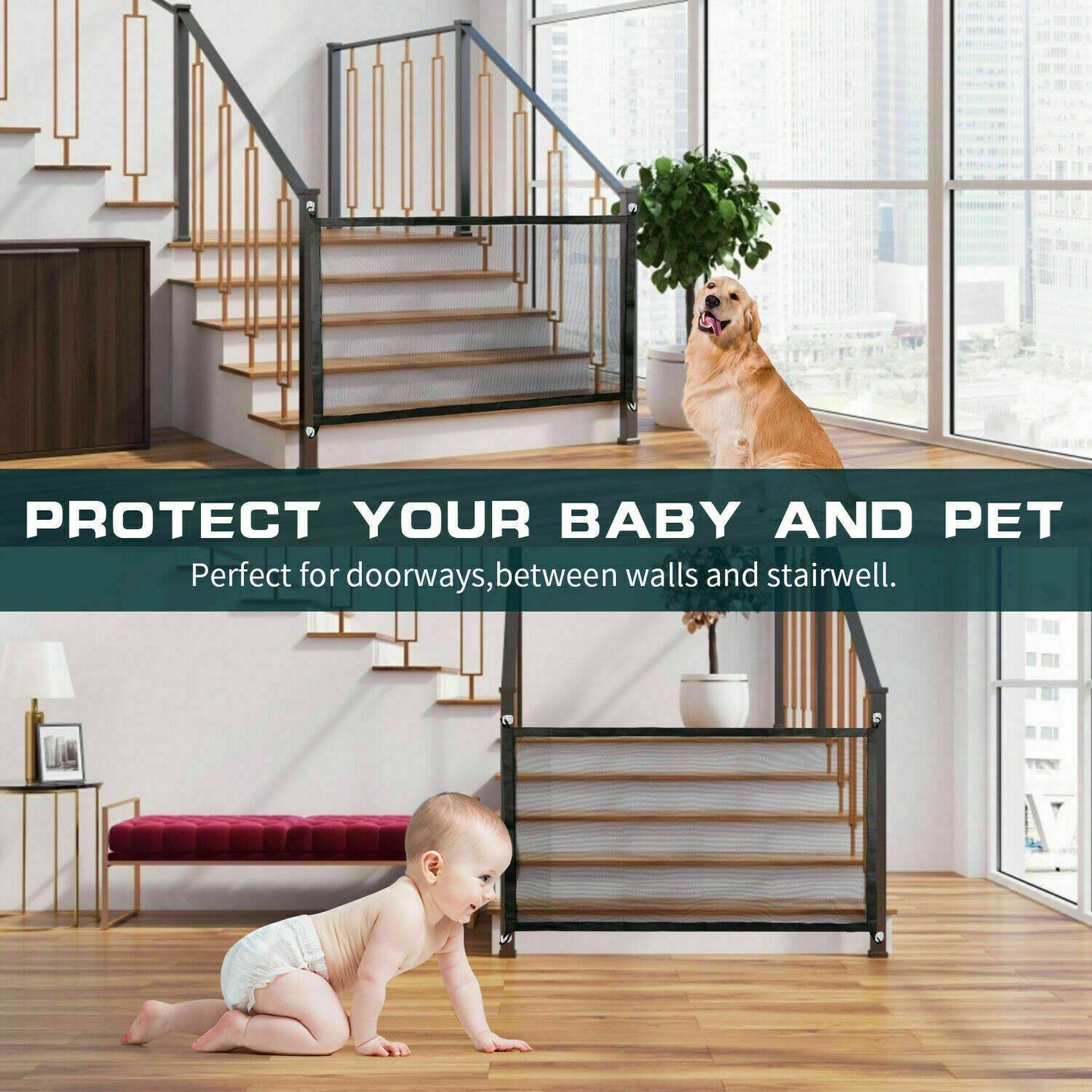 Pets Baby Safety Gate Mesh Fence Portable Guard